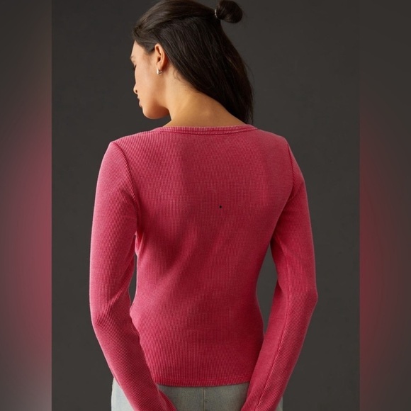 Anthropologie Pilcro Notched Waffle Thermal Long Sleeve Top Spring Vacation - Picture 3 of 6